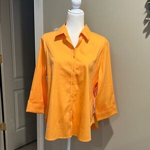 Chico's Vibrant Orange No Iron Stretch Button-Down Shirt, NWT, Chicos 2.5